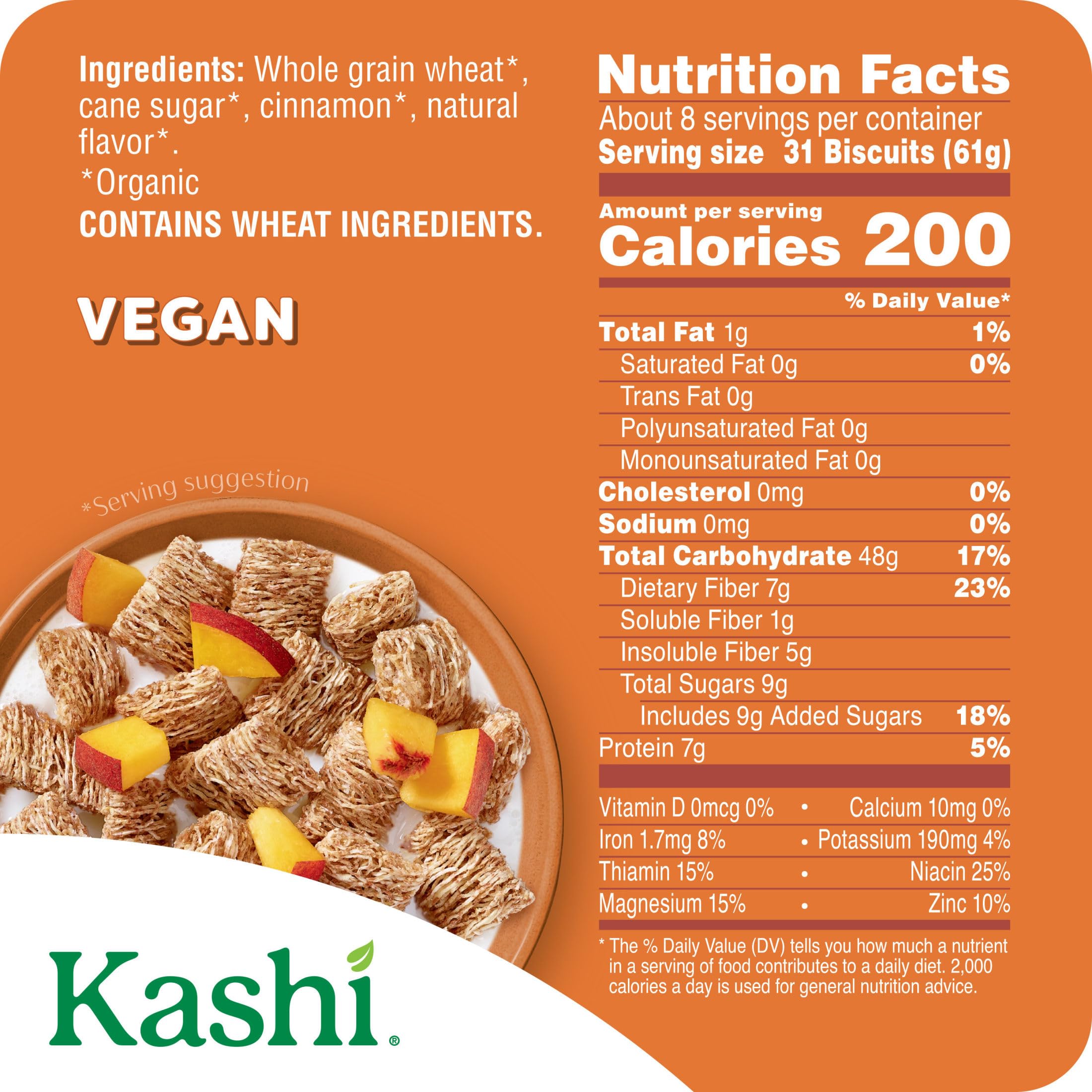 Kashi Cinnamon Harvest cereal in a bowl with milk, rich cinnamon crunch