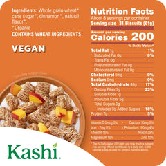 Kashi Cinnamon Harvest cereal in a bowl with milk, rich cinnamon crunch