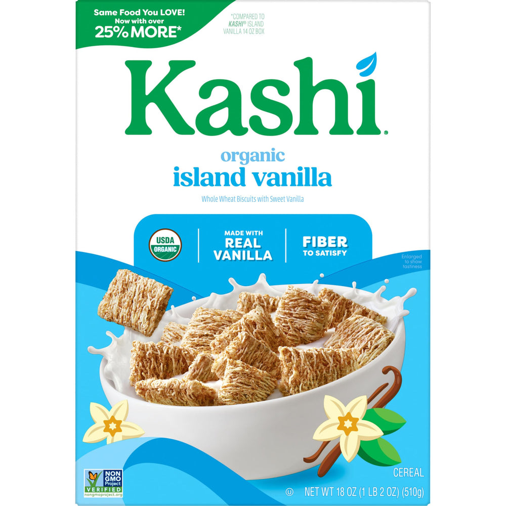 On the go Kashi Island Vanilla cereal snack in a reusable bag.