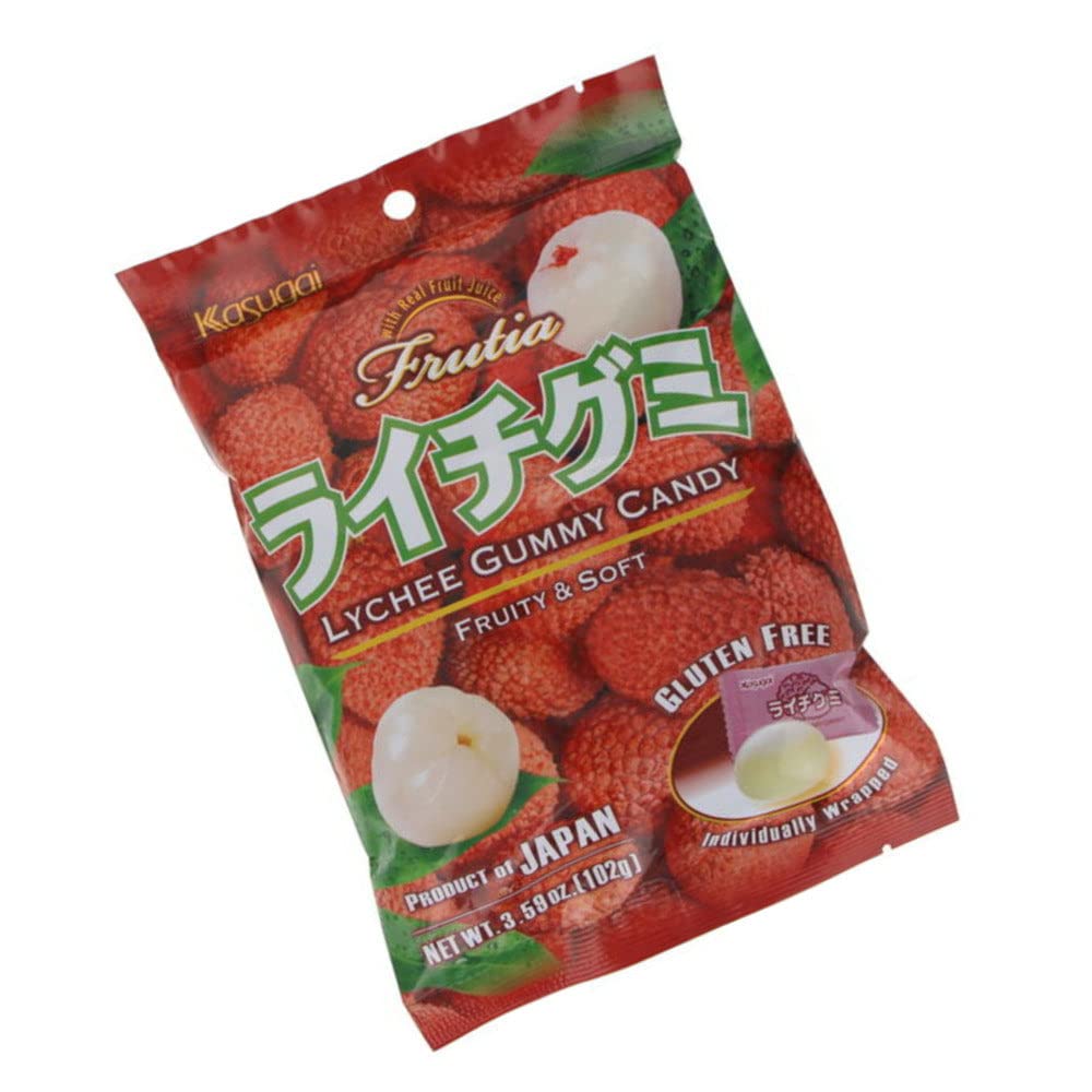 Kasugai Lychee Gummy Candy gluten-free label supports safe snacking anywhere.