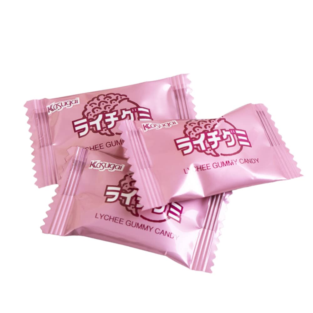 Kasugai Lychee Gummy Candy product-of-Japan badge emphasizes authentic origin.