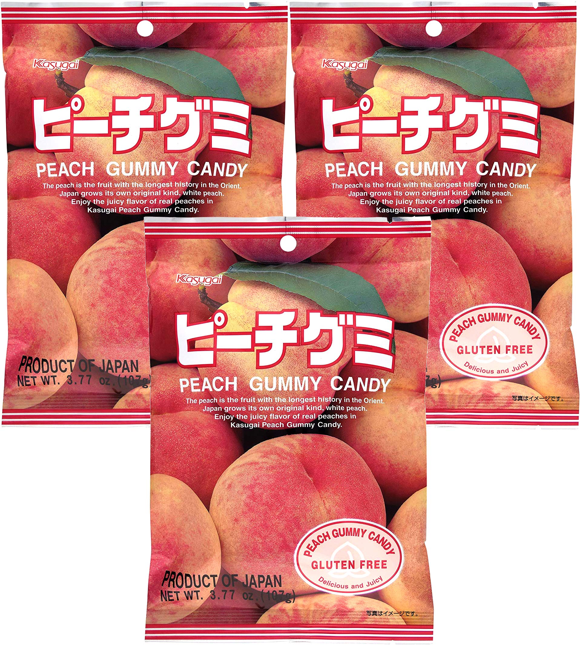 Kasugai Peach Gummy Candy pack showing peach gummies, ideal for on-the-go snacking.