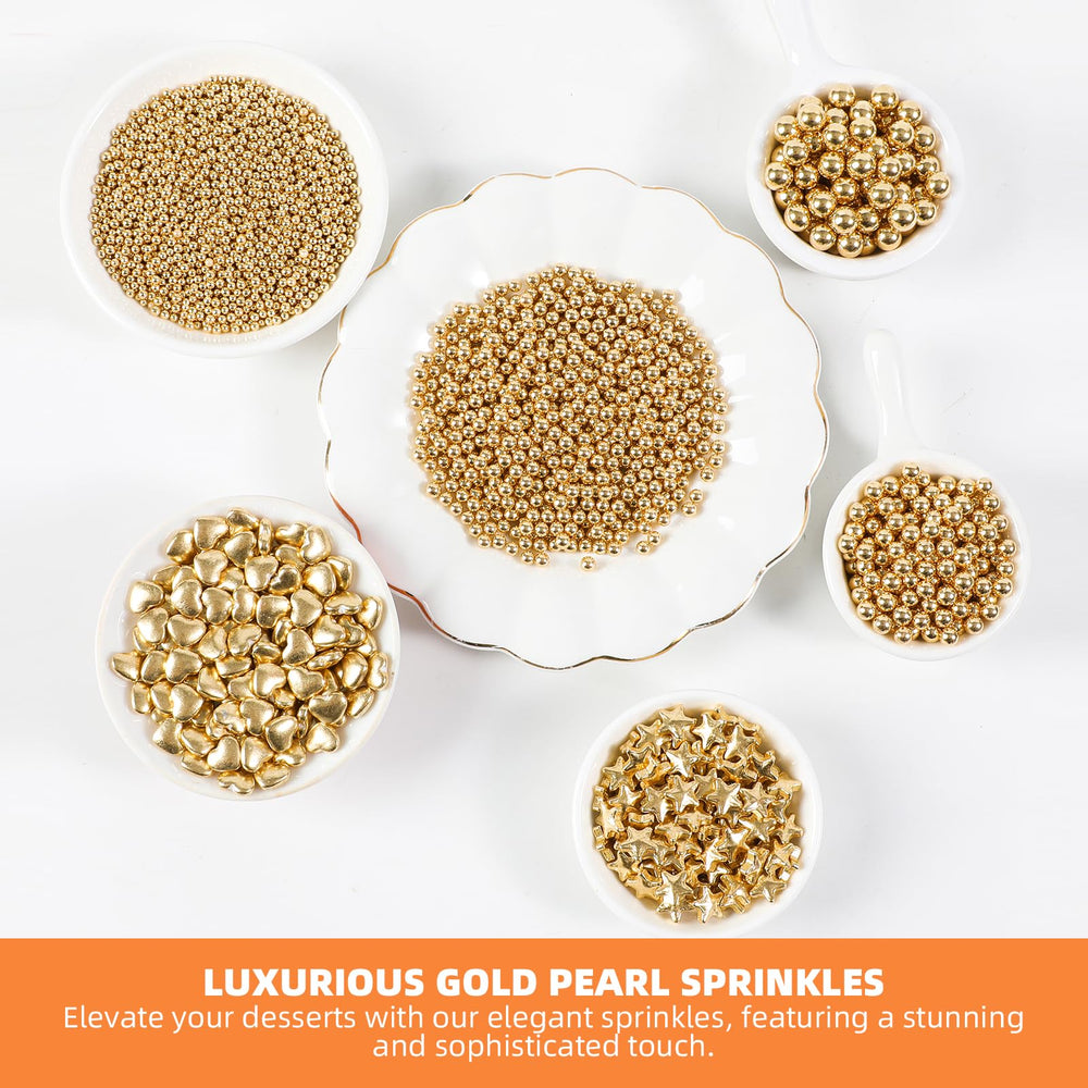 Kasvan Gold Sprinkles six-sizes mix enables creative cake decorating.