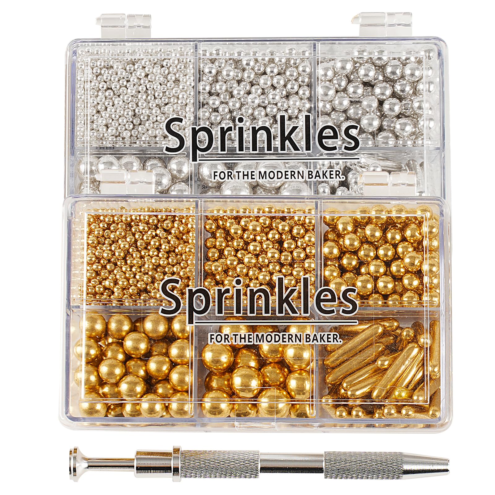 Kasvan gold and silver sprinkles box front, perfect for festive cake decorating.