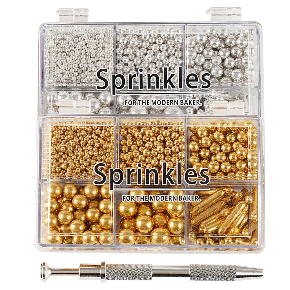 Kasvan gold and silver sprinkles box front, perfect for festive cake decorating.