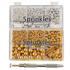 Kasvan gold and silver sprinkles box front, perfect for festive cake decorating.