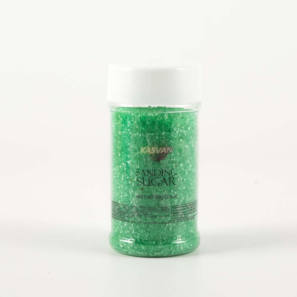 Kasvan Green Sanding Sugar – gluten-free and nut-free edible decorations.