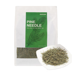 KASVAN Organic Pine Needle Tea packaging highlights premium sourcing from Qinling Mountains