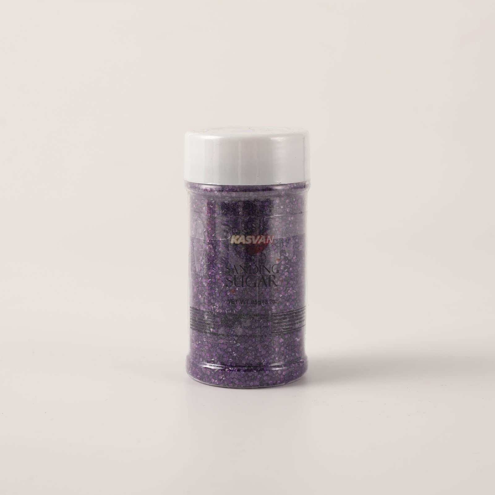 Kasvan purple sanding sugar 85g pack ready for decorating multiple treats.