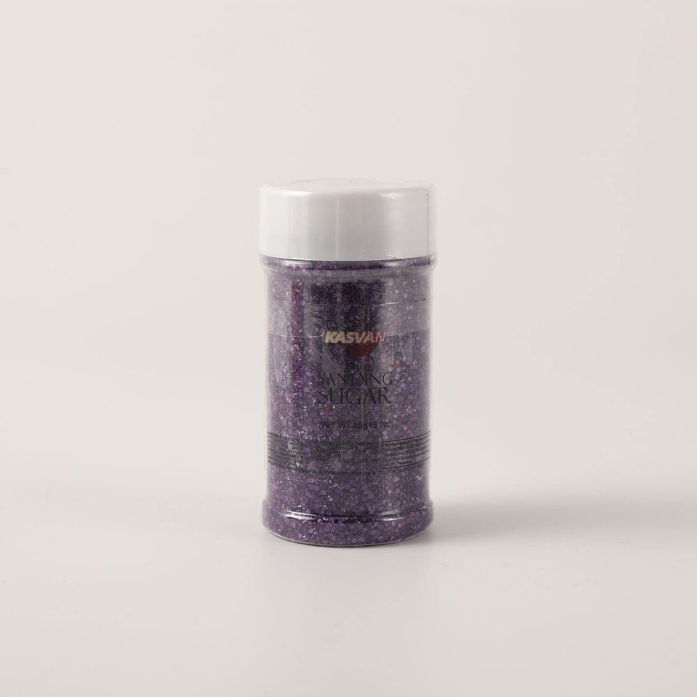 Kasvan purple sanding sugar 85g pack ready for decorating multiple treats.