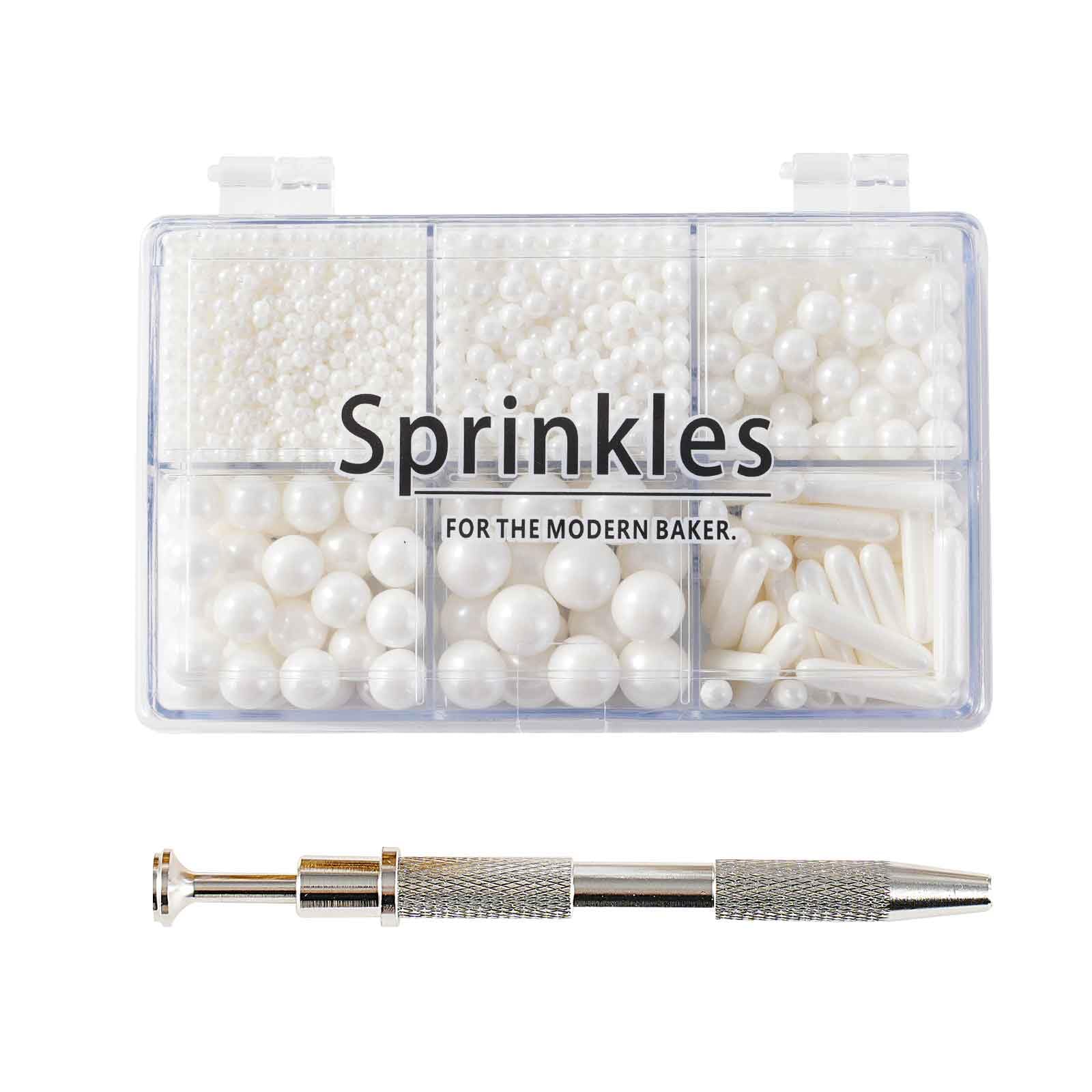 Kasvan White Mix Sugar Sprinkles bottle for cake decorating adds elegant edible pearls
