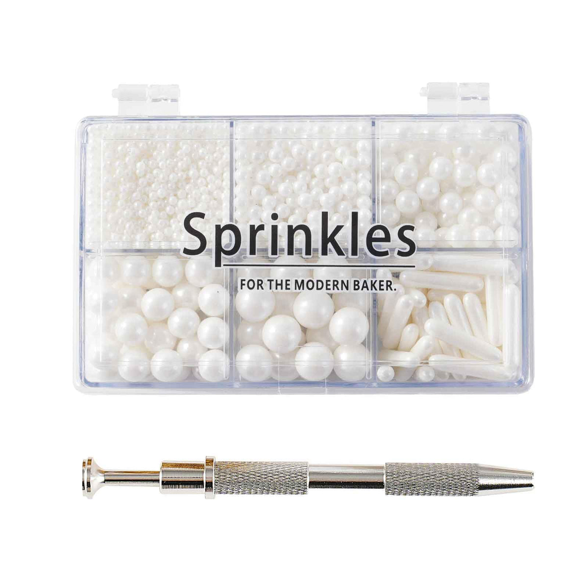 Kasvan White Mix Sugar Sprinkles bottle for cake decorating adds elegant edible pearls