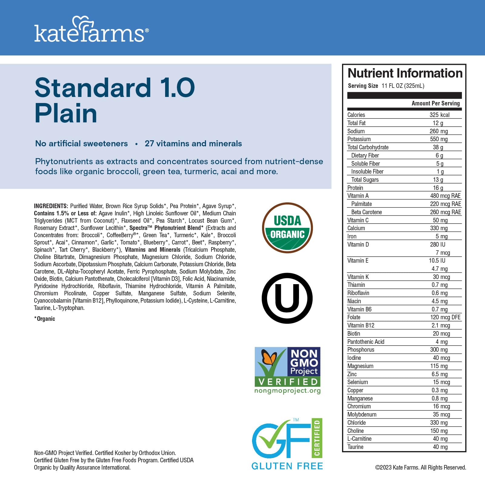 Kate Farms 1.0 plain shake bottle offers versatile, unflavored nutrition