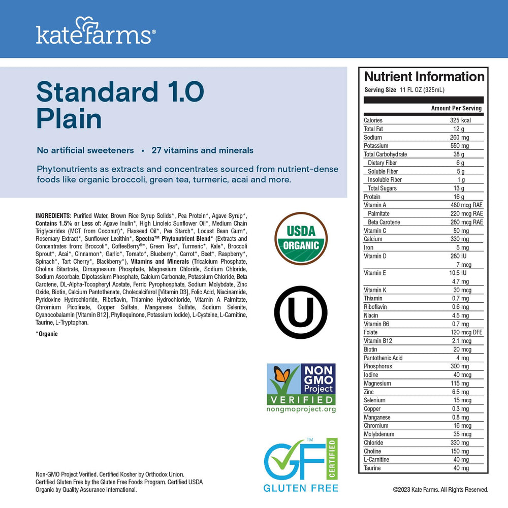 Kate Farms 1.0 plain shake bottle offers versatile, unflavored nutrition