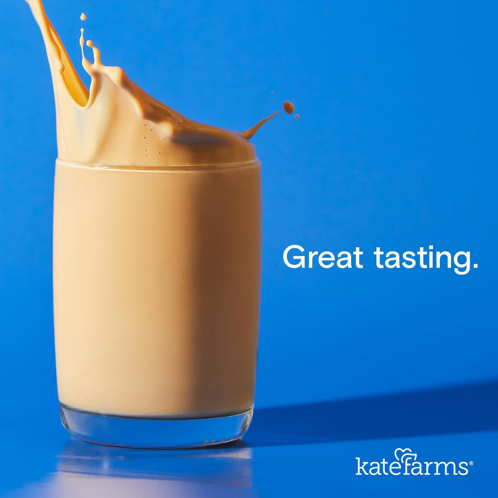 Kate Farms 1.0 vanilla shake pour demonstrates easy on-the-go nutrition