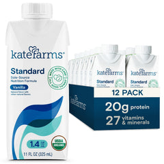 Kate Farms vanilla shake bottle highlighting high calorie plant-based nutrition