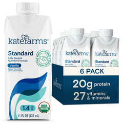 Kate Farms Organic 1.4 Vanilla shake front label highlights 455 calories per carton