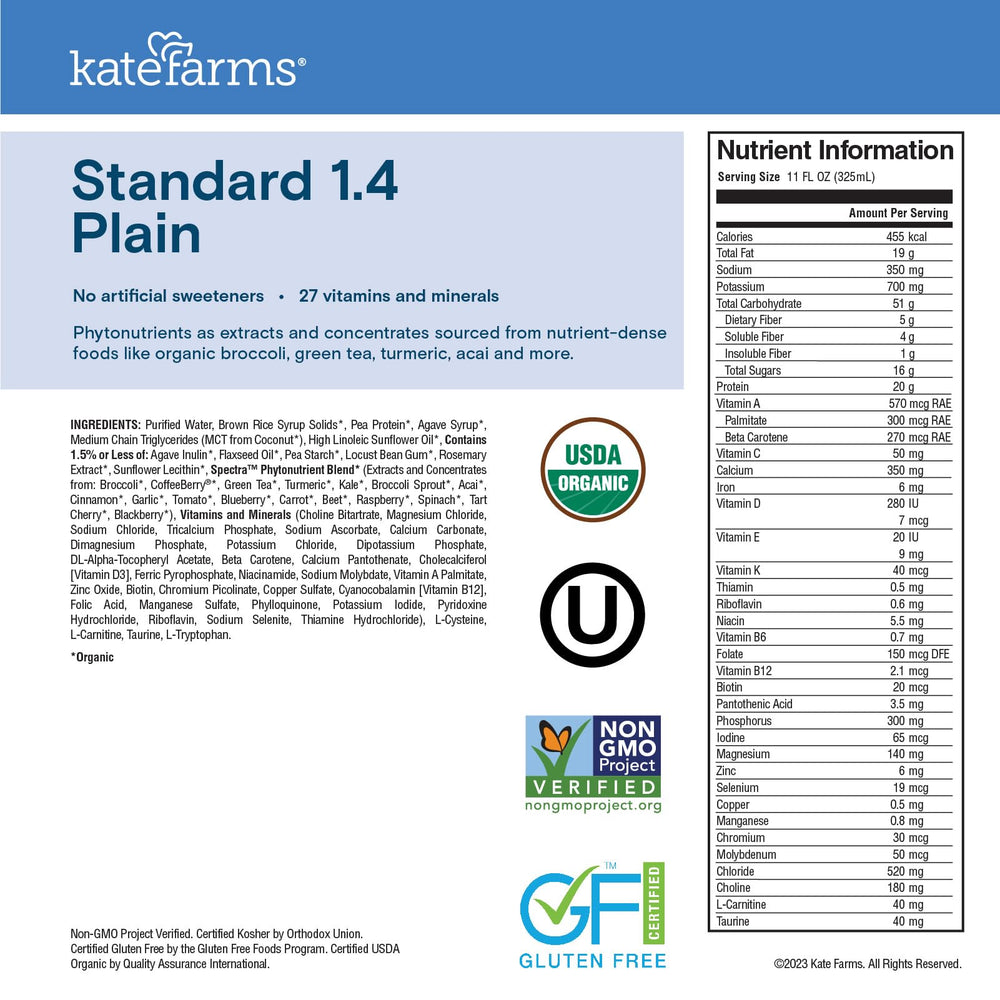 Kate Farms Organic 1.4 phytonutrient panel highlights broccoli, green tea, turmeric