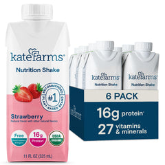Kate Farms Organic Nutrition Shake Strawberry bottle front view, convenient meal replacement