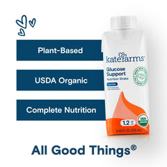 Kate Farms Organic vanilla shake in a tall glass showing smooth texture