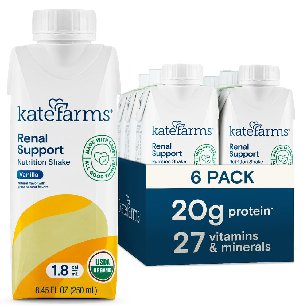 Kate Farms Renal Support Shake vanilla bottle front view for dialysis nutrition