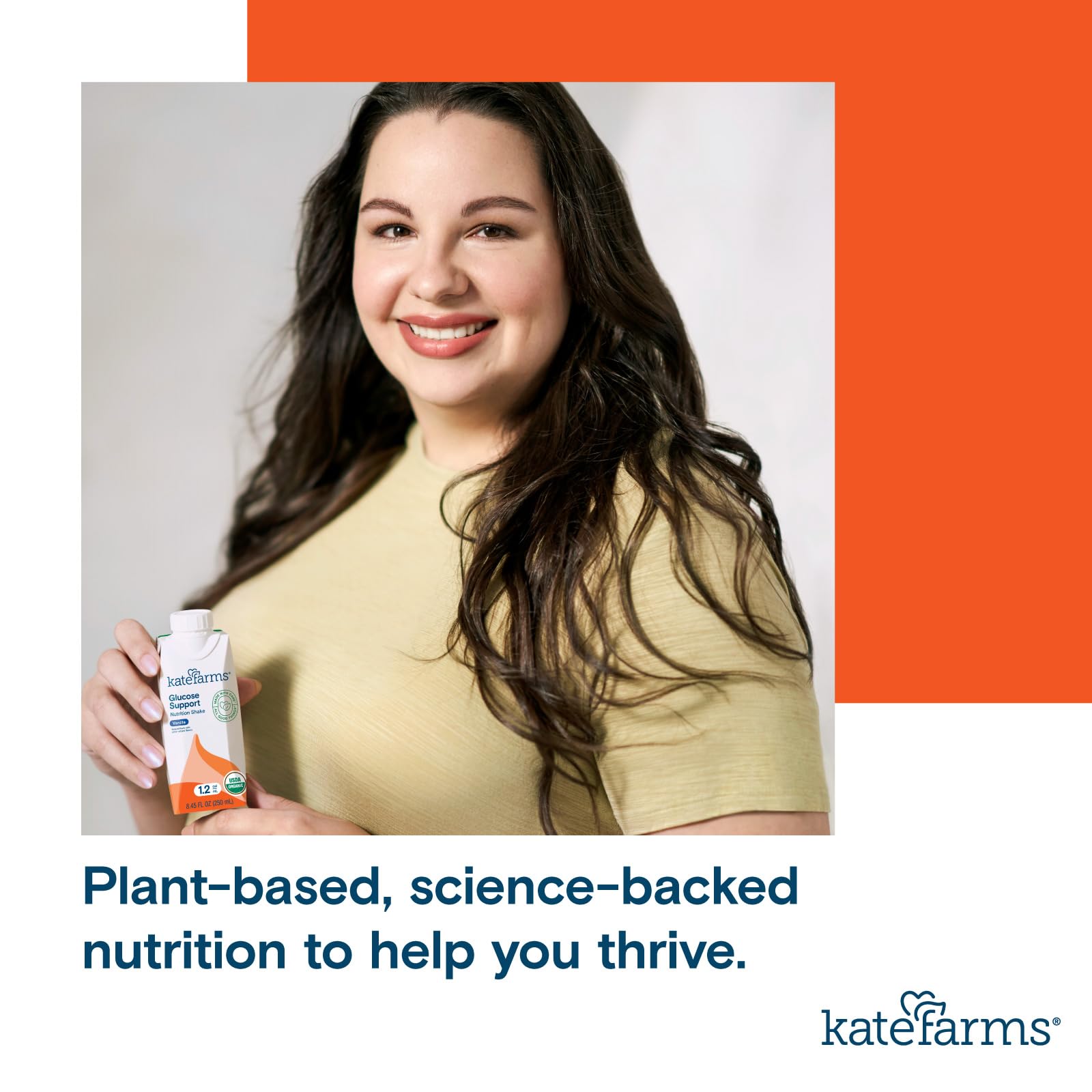 Kate Farms vanilla shake beside fruits, perfect breakfast or snack.