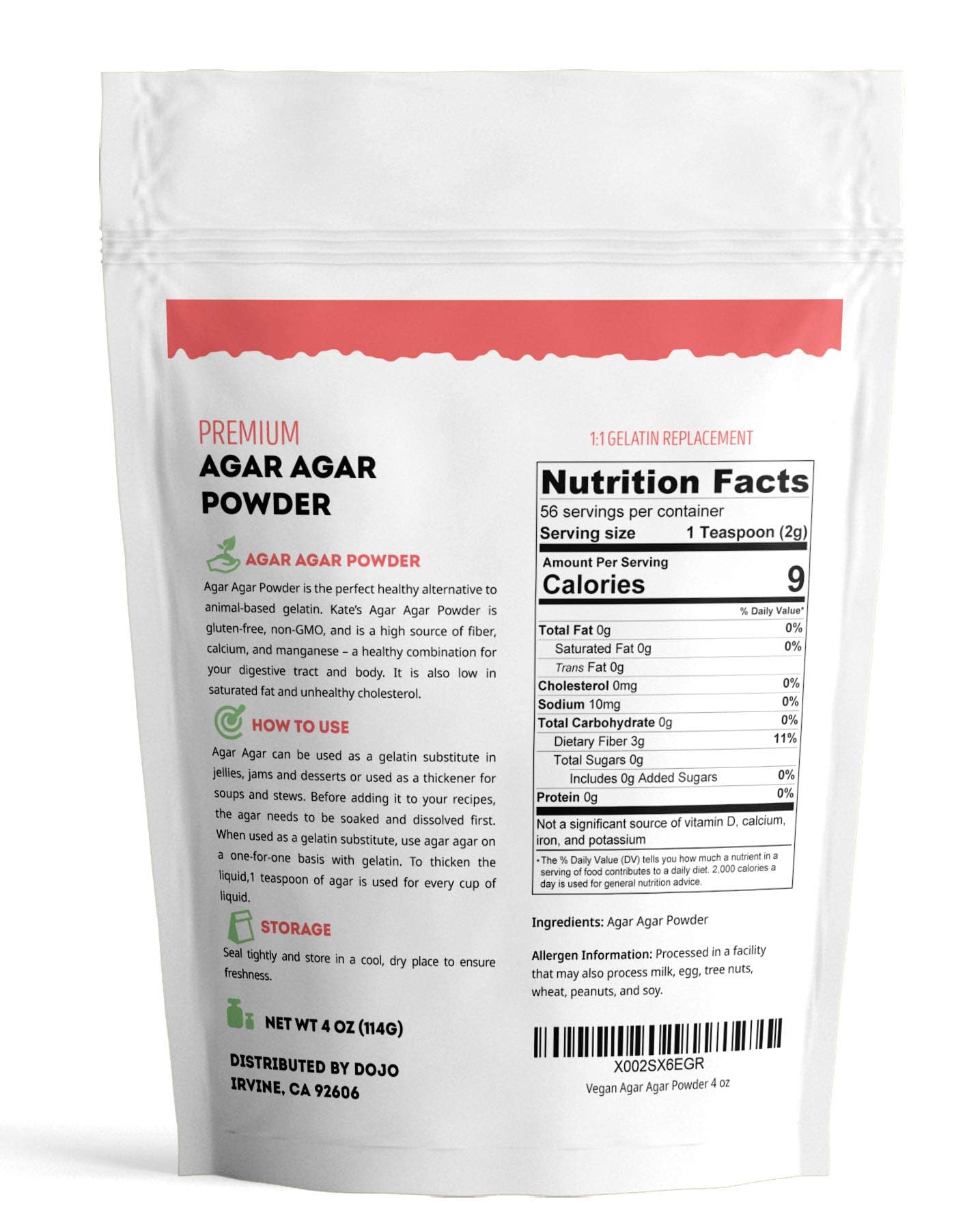Kate Naturals agar-agar powder creates clear jelly textures for desserts.