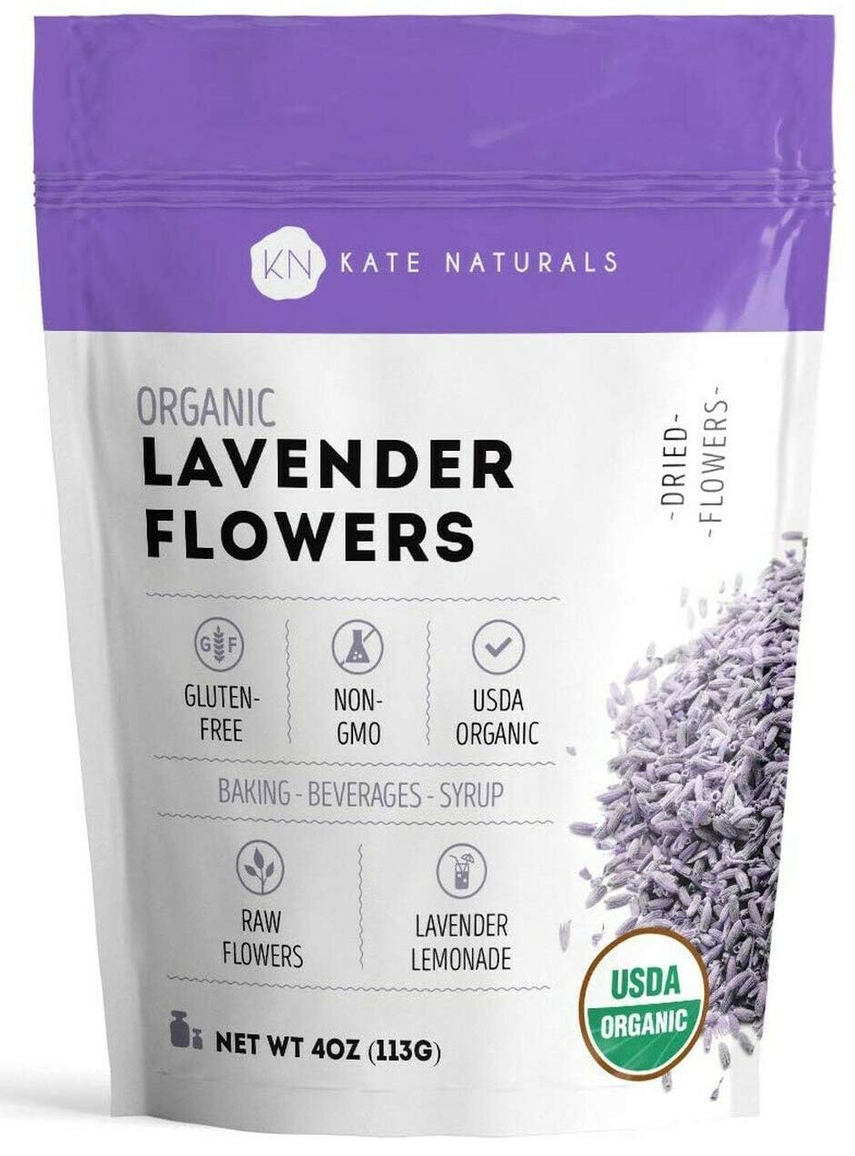 Kate Naturals dried lavender flowers for tea; ideal for fragrant lavender lemonade and infusions.