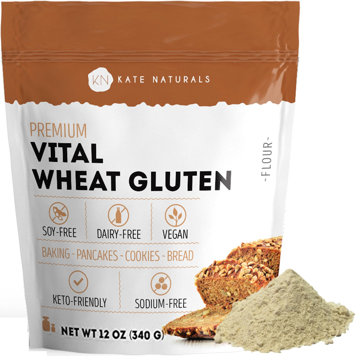 Kate Naturals Vital Wheat Gluten improves bread dough texture and elasticity for a soft crumb.