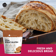 Bread machine loaf made with Kate Naturals Vital Wheat Gluten for bakery-quality crust.