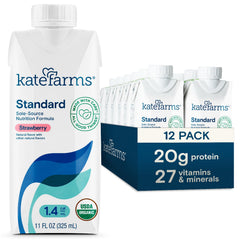 Kate Farms Organic 1.4 High Calorie Strawberry bottle showing rich nutrition