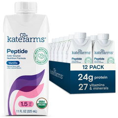 Kate Farms Peptide 1.5 Vanilla carton front view highlighting energy-dense nutrition per serving