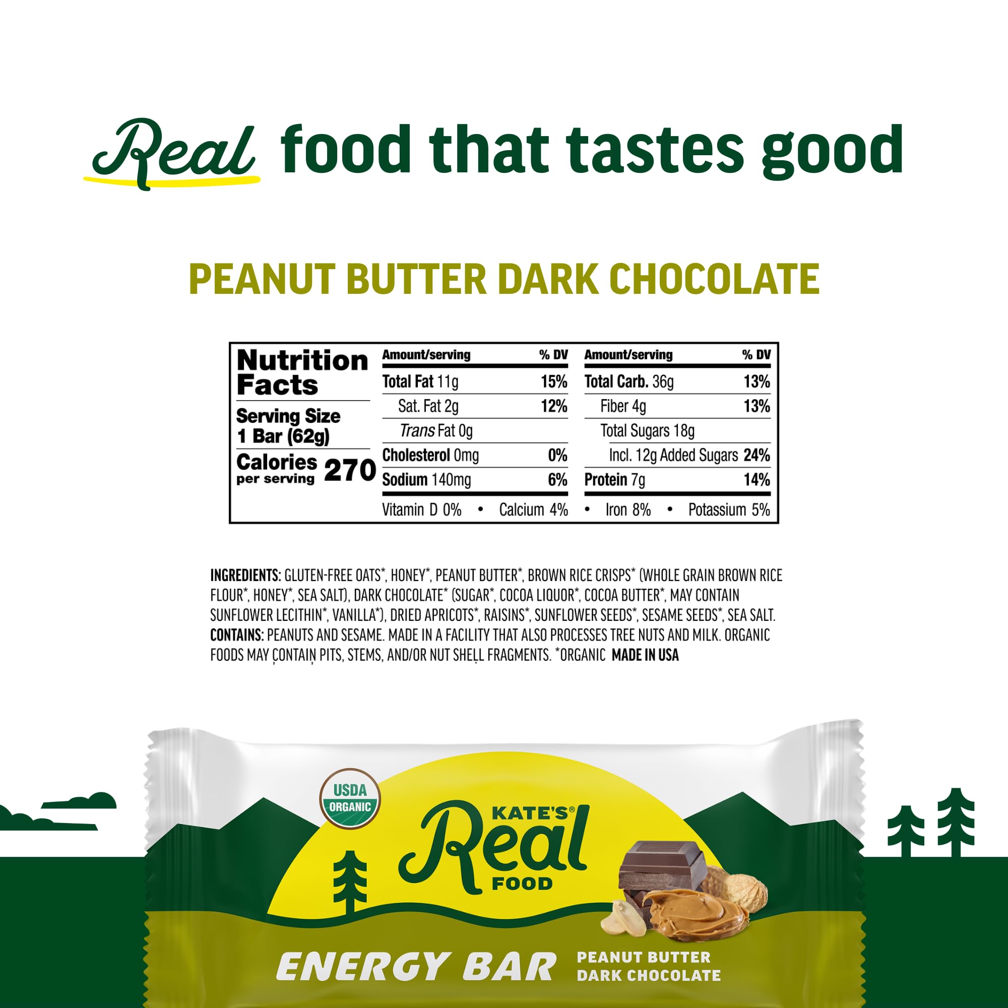 Kate's Real Food energy bar texture close-up with oats and chocolate