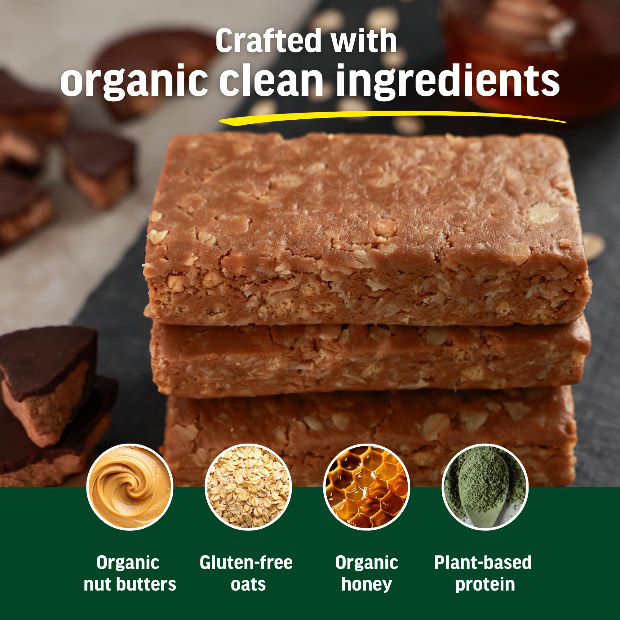 Kate’s Real Food bar featuring non-GMO and kosher certified ingredients for clean snacking