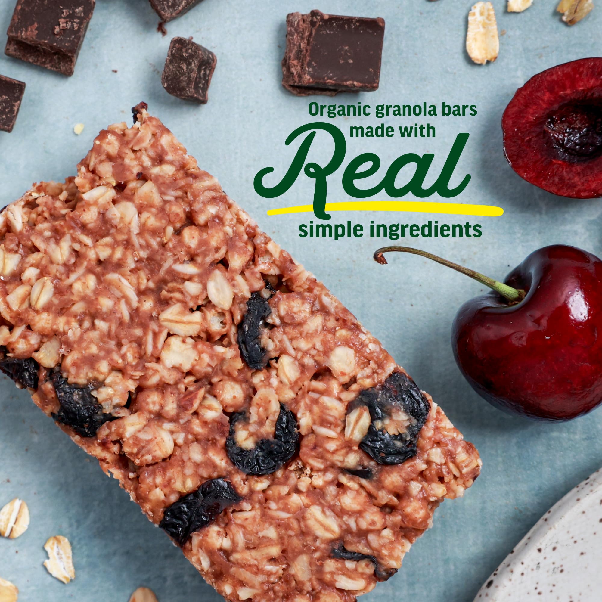 Kate's Real Food Peanut Butter Dark Chocolate bar close-up, convenient busy-day snack.