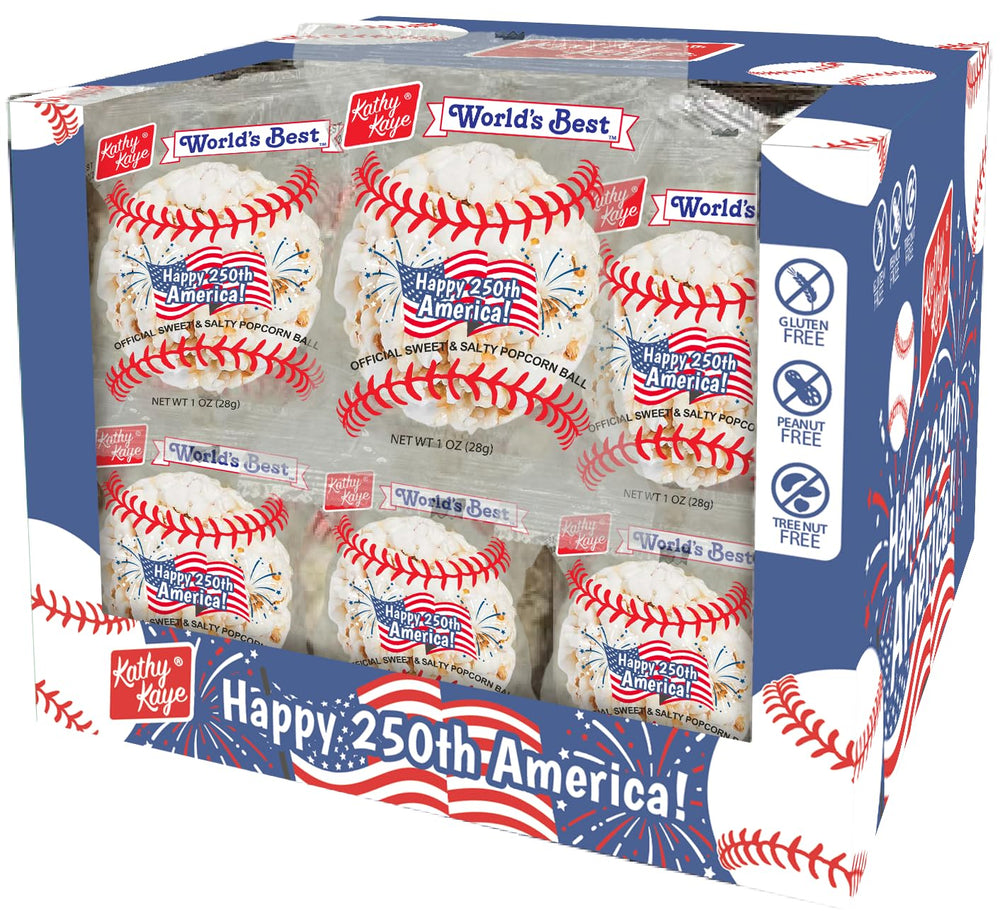 Kathy Kaye baseball-themed packaging highlights a snack for fans at events.