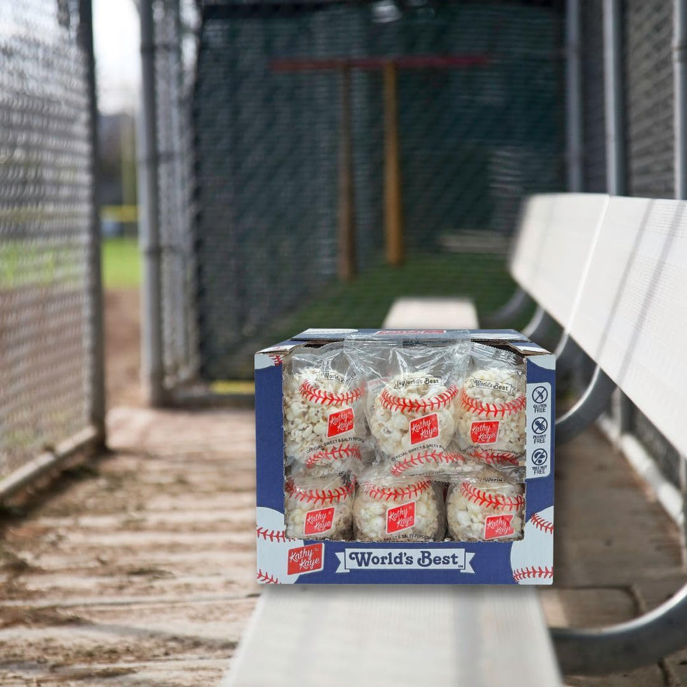 Kathy Kaye Baseball Popcorn Balls showcased at events and concession stands.