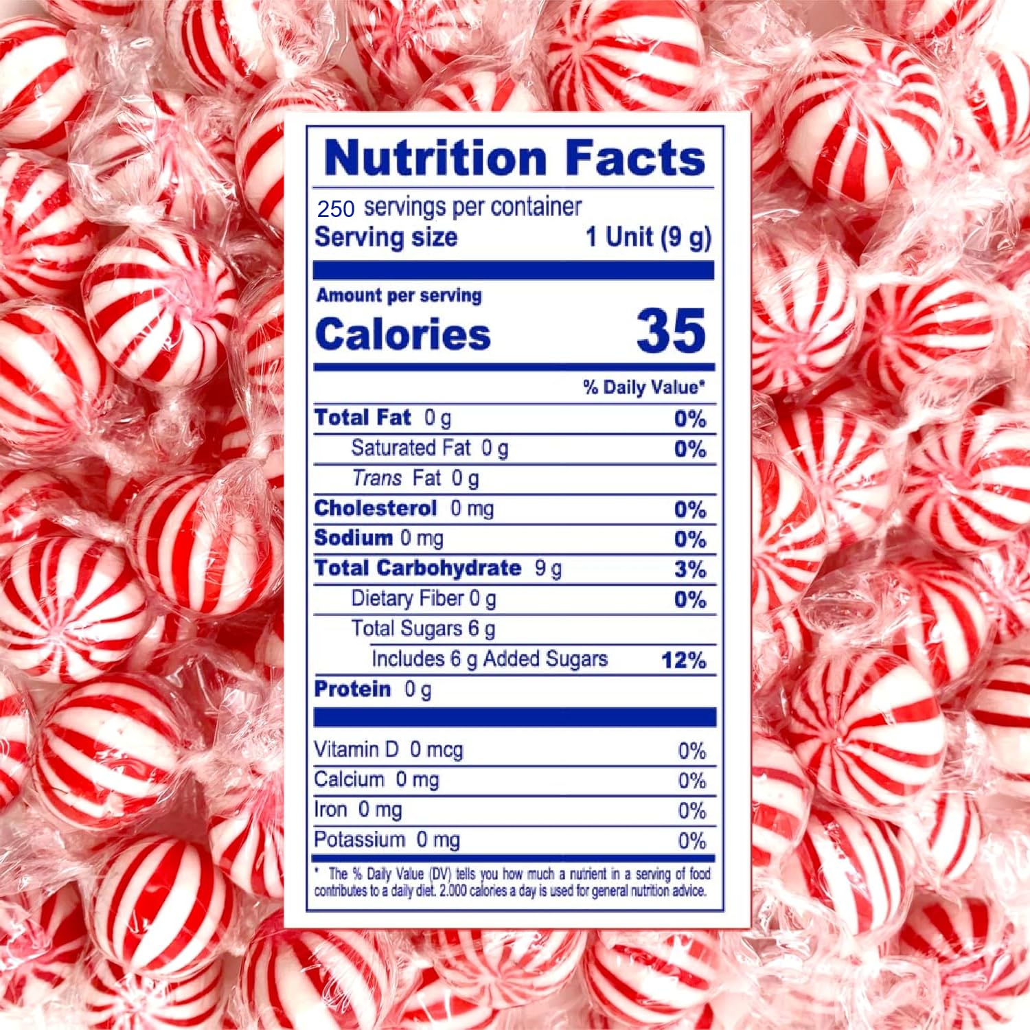 Katie's Kandy Korner jumbo peppermint candy balls closeup shows crisp red-and-white mint rounds