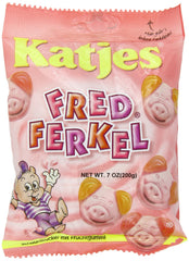 Katjes Fred Ferkel candy packshot featuring gluten-free and lactose-free berry flavors.