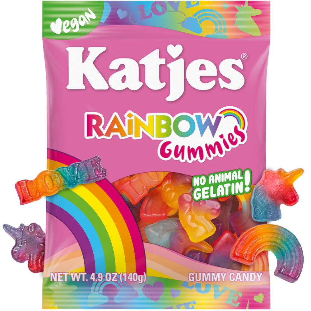 Katjes rainbow soft gummy unicorns as a colorful, fruity snack