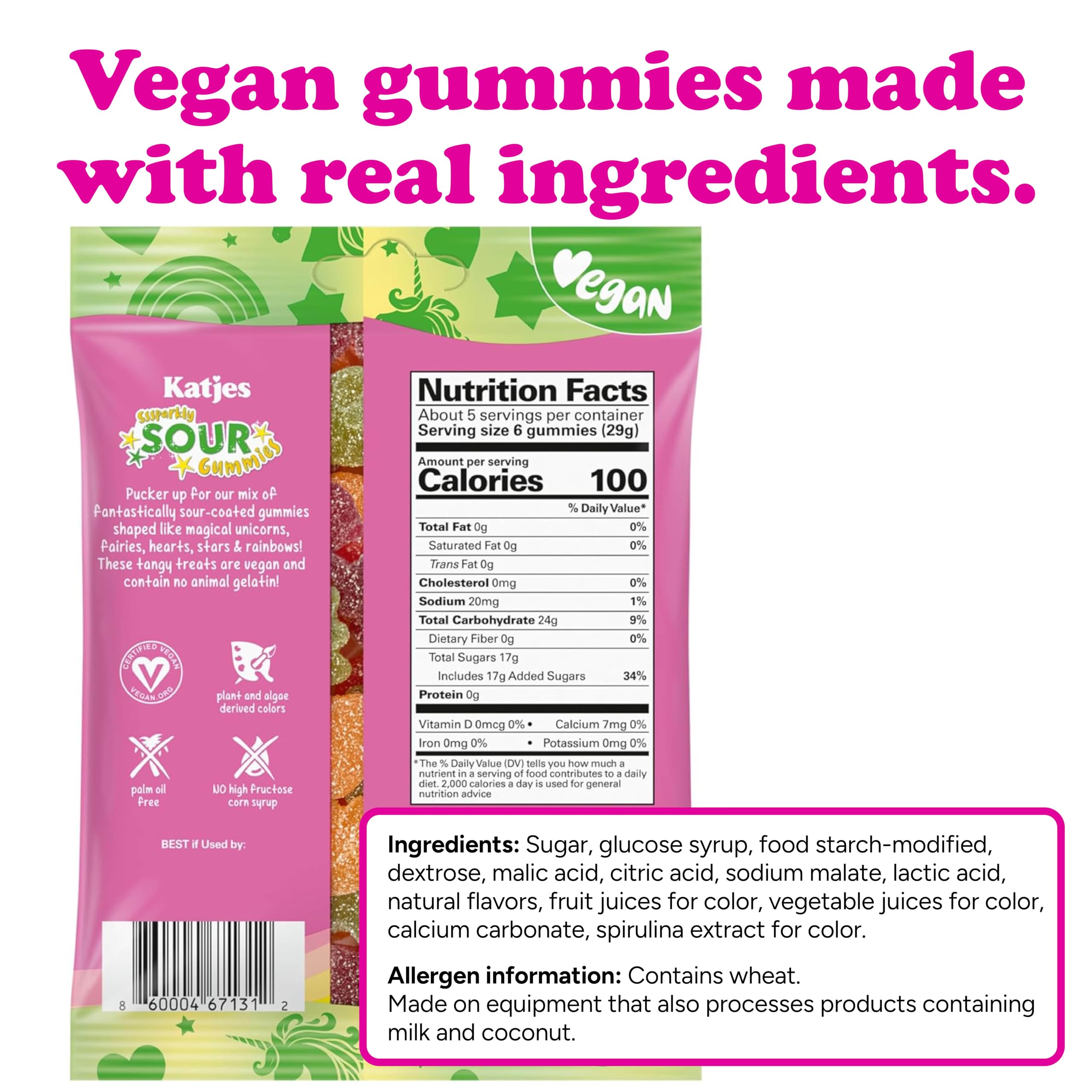 Katjes Vegan Sour Gummies unicorns image, whimsical shapes for kids' treats.