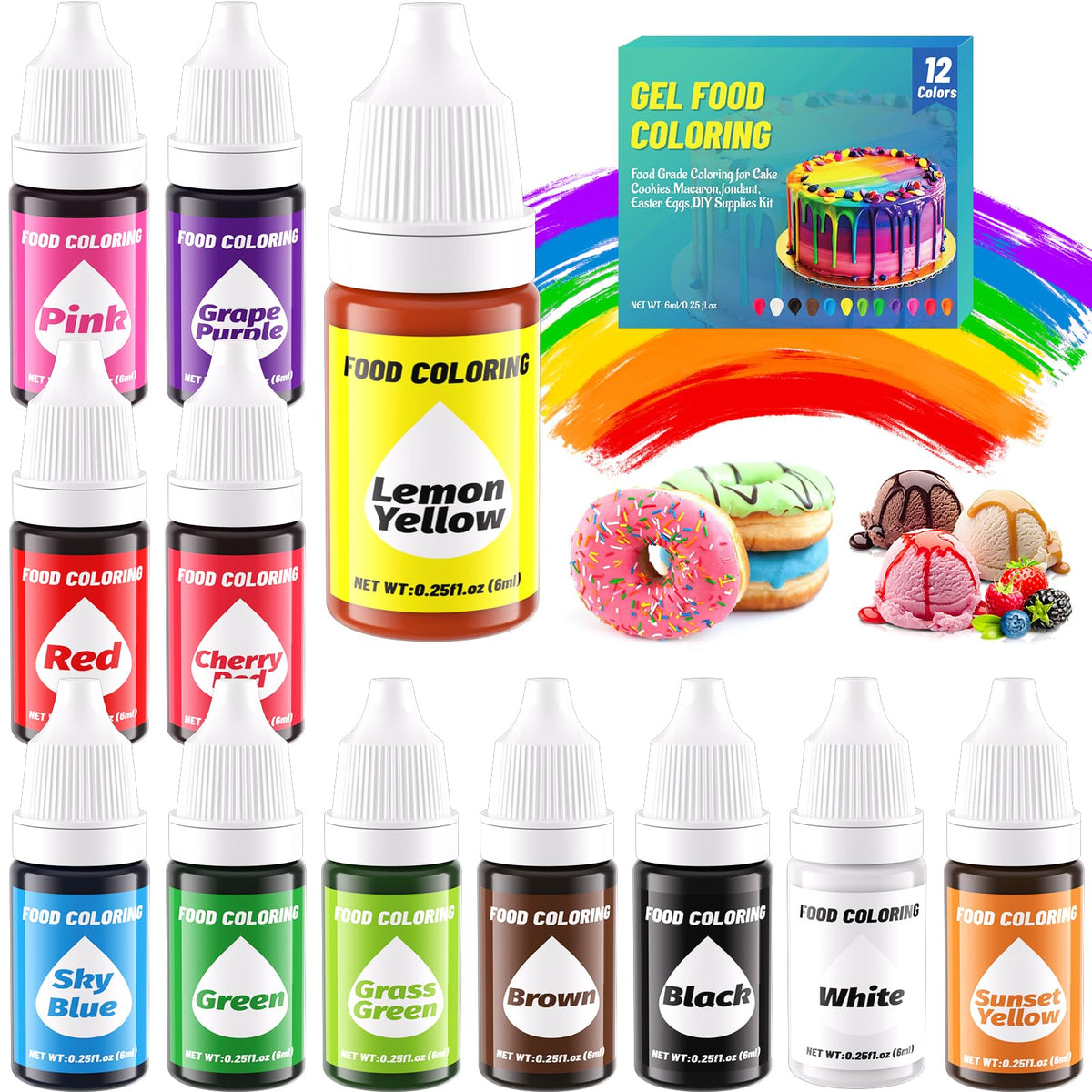 KATSPRO 12-color gel coloring red drops for vibrant cake icing and decorating