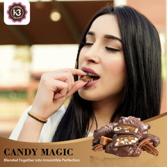 Katydids Candy premium pecan clusters with silky caramel detail.