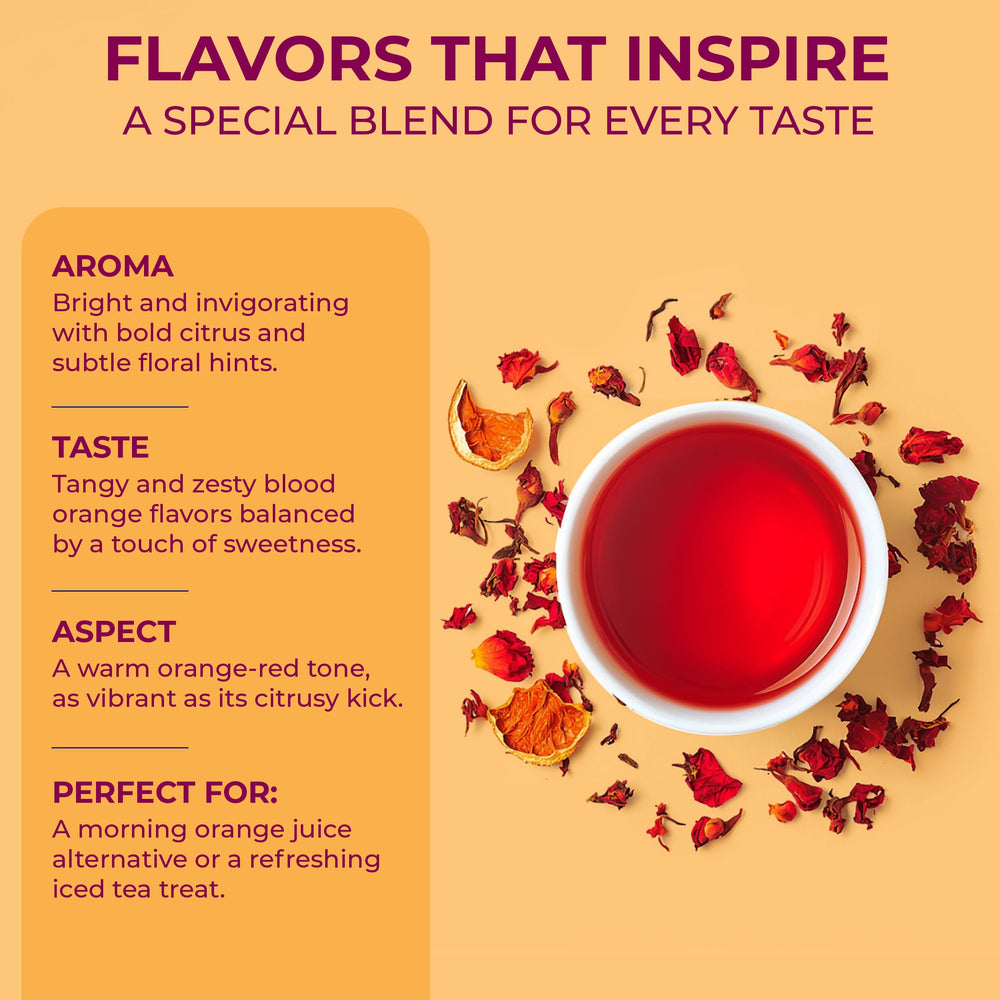 A ready-to-sip cup of DRINK KATY'S Blood Orange tea.