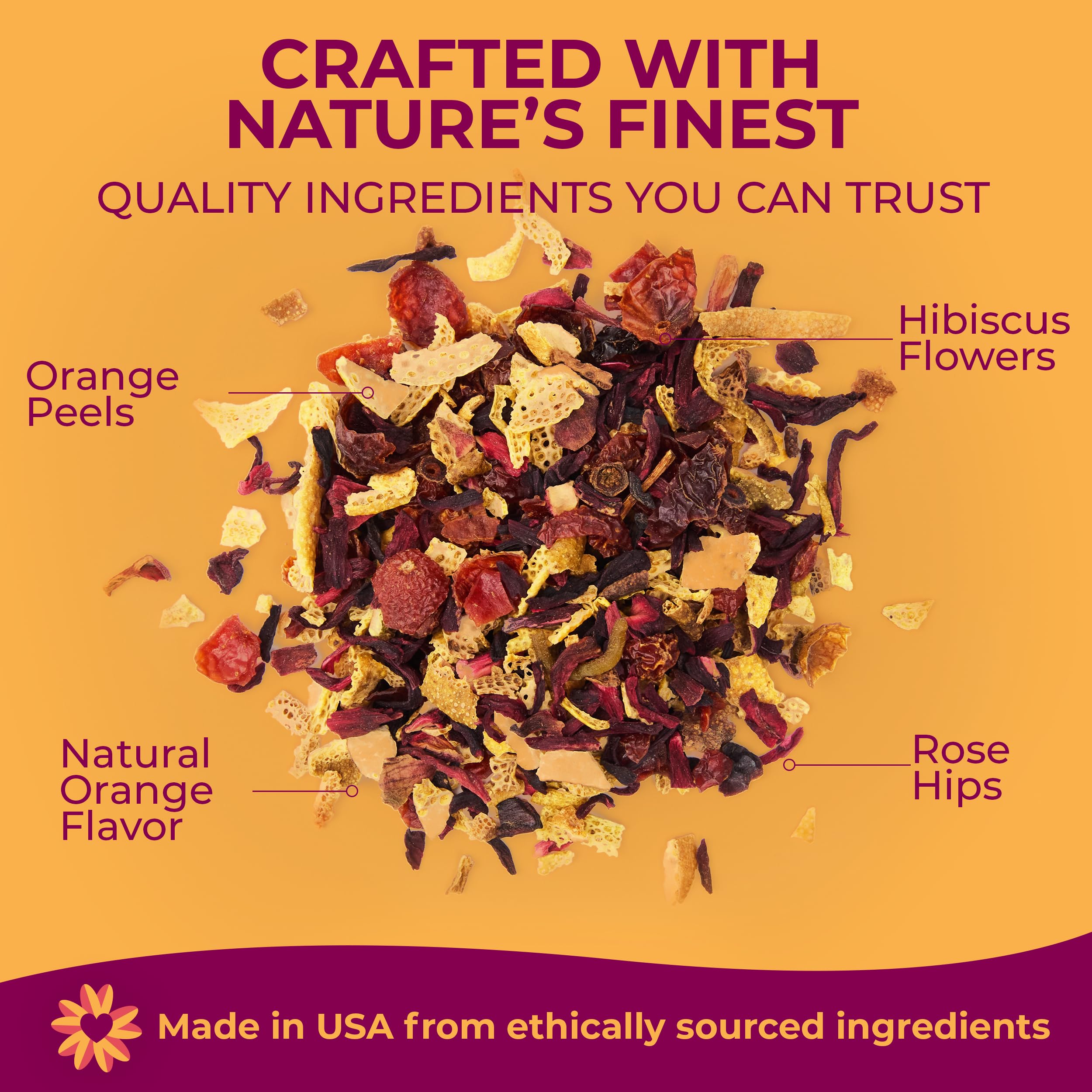 Dried rose hips contribute fruity tart hints to every brew.