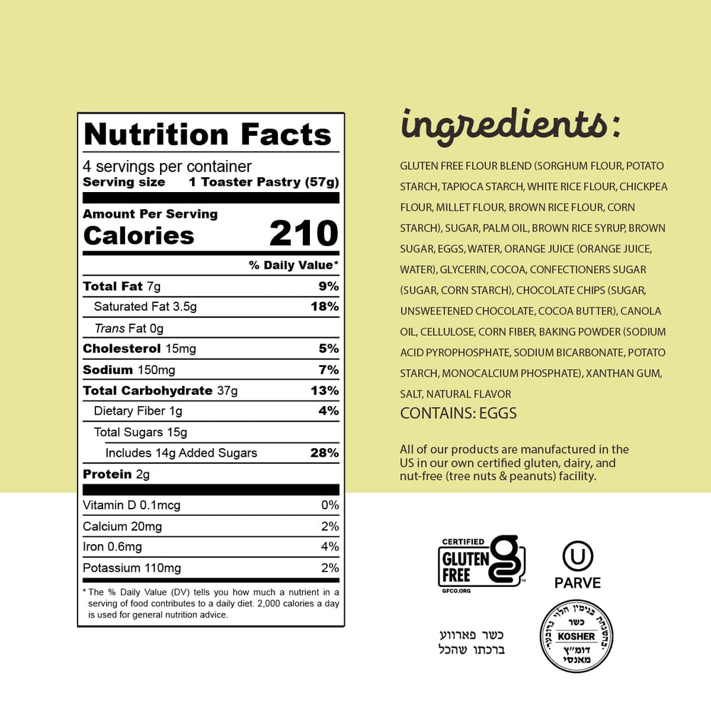 Katz Gluten Free Chocolate Chip Toaster Pastries toasted to warm, melt-in-your-mouth texture.