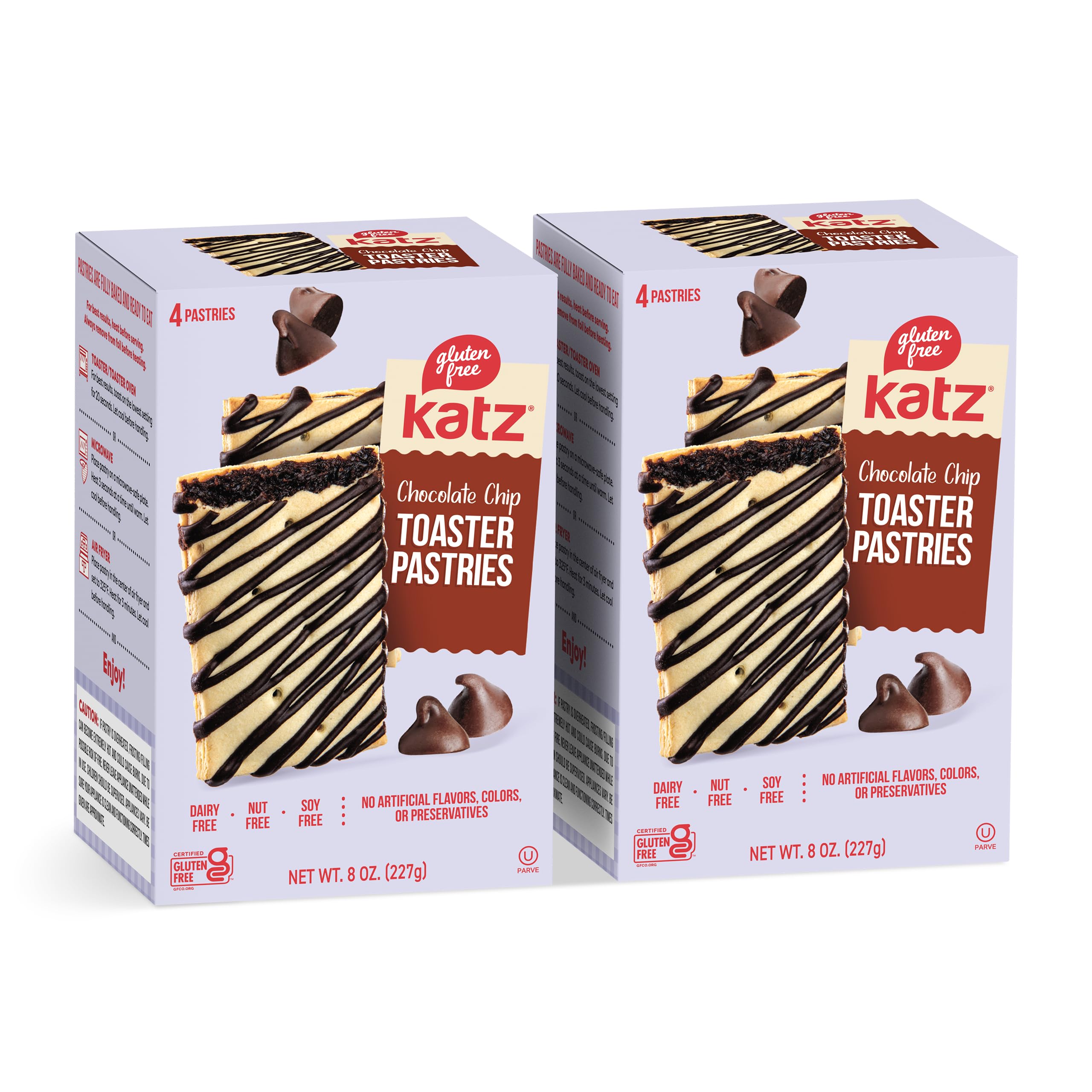 Katz Gluten Free Chocolate Chip Toaster Pastries package ready for breakfast on the go.