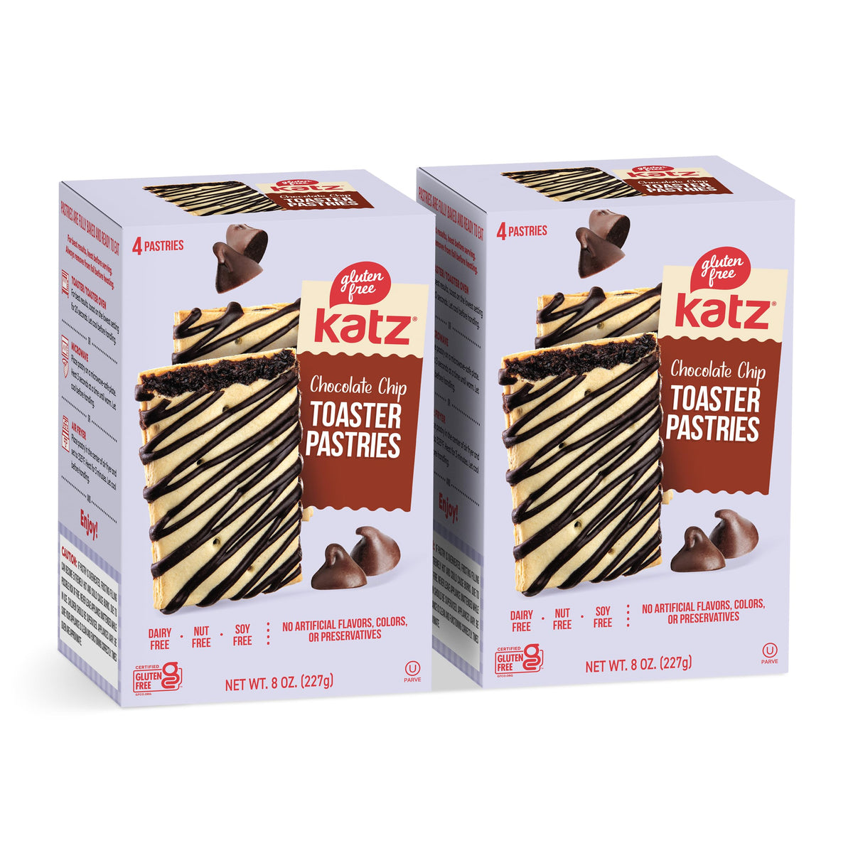 Katz Gluten Free Chocolate Chip Toaster Pastries package ready for breakfast on the go.