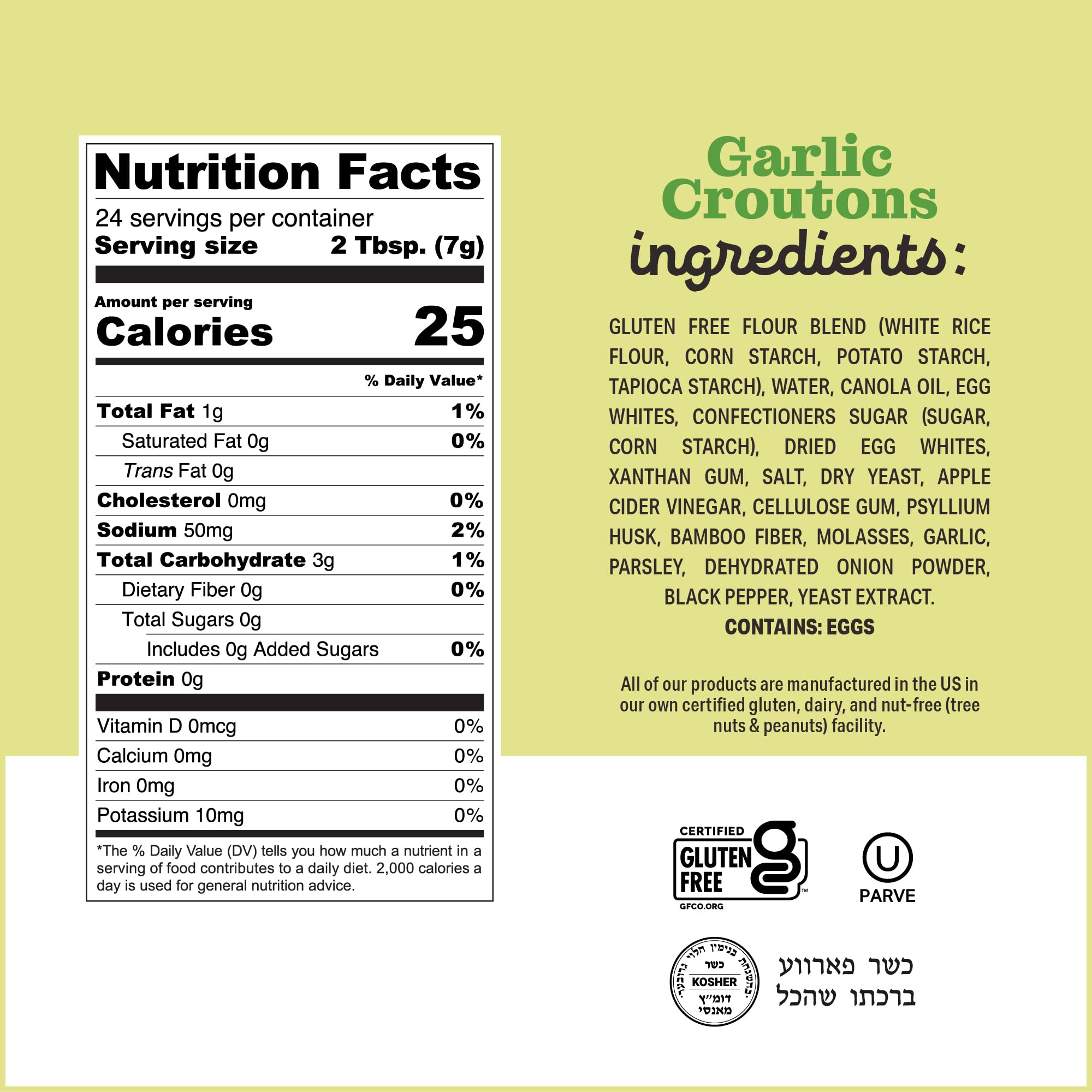 Katz Gluten Free Croutons Herb flavor adding savory crunch to soups and salads.