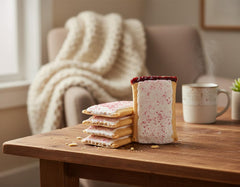 Katz Gluten Free Iced Holiday Berry Toaster Pastries, fully glazed and festive for the season.